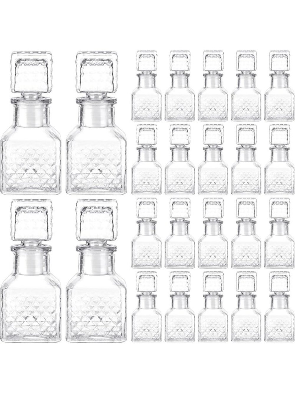 24 Mini Glass Wine Bottles 1.7oz Tequila Bottles, Square Shape, Party Favors